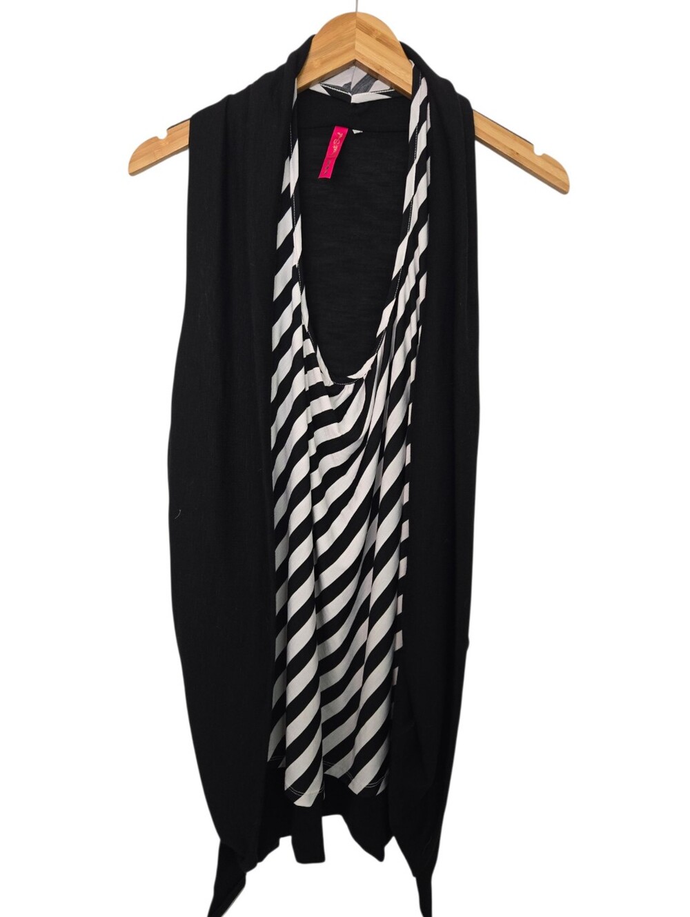 🖤 Heart Soul Black Layered Striped Sleeveless Vest Cardigan w/ Belt | Plus Size